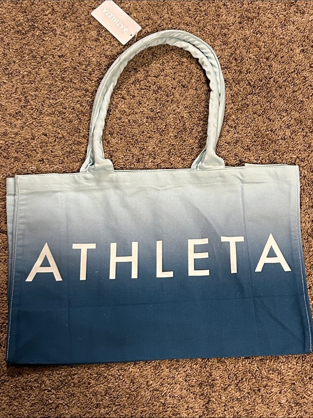 Athleta Tote Bag Ombre Dip Dye Canvas Blue White‎ Logo Beach Gym Shopper Travel